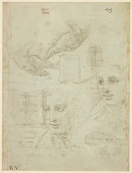 Recto: Twee hoofden en andere studies. Verso: Ruwe schets van het sonnet "Come non podde dir"